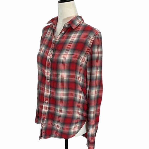 𝅺american Eagle♥️Amazingly Soft Boyfriend Shirt Red Plaid Sz Xs - Picture 4 of 9